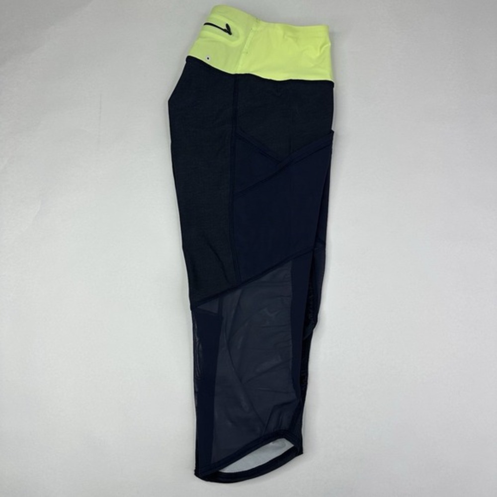 Lululemon Athletica Navy Neon Green Mesh Pocket Cropped Leggings Size 4 - Picture 3 of 12